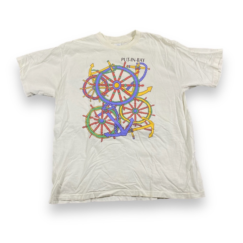 Vintage Putin Bay Velva Sheen Single Stitch T-Shirt Rare VTG Tee White Yellow - Picture 1 of 3